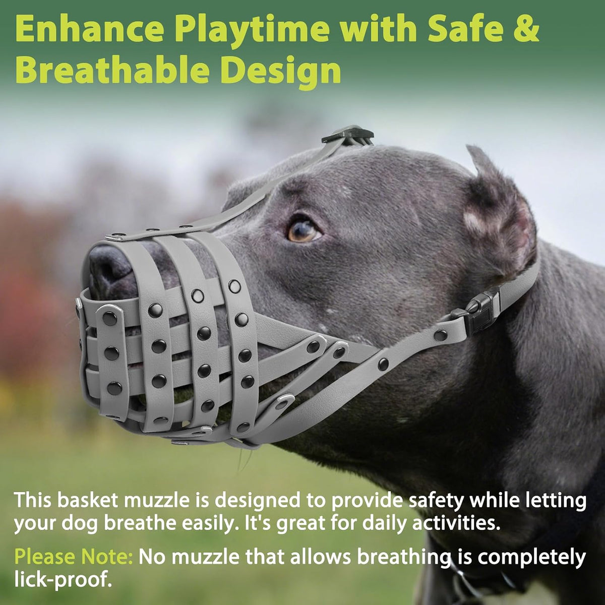 Pitbull Dog Muzzle for Large Medium Dogs Prevent Biting Scavenging – Essentials for Dogs - Grey / L [Snout Cir: 11.5"-13"] - image 4