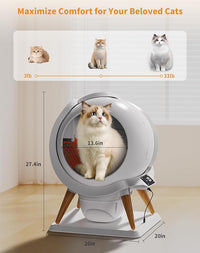 HoneyGuaridan Self Cleaning Cat Litter Box,IPX5 Waterproof Automatic Cat Litter Box,App Control, Odourless, Integrated Safety Protection, Water Rinsable and Easy to Clean, for Multiple Cats (3-33lb)