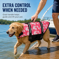 Dog Life Jacket Adjustable Dog Lifevest Swimsuit Safety Vest Apparel - A-Pink Flower / XXL:37-48 inch(Ribcage Girth) - image 4