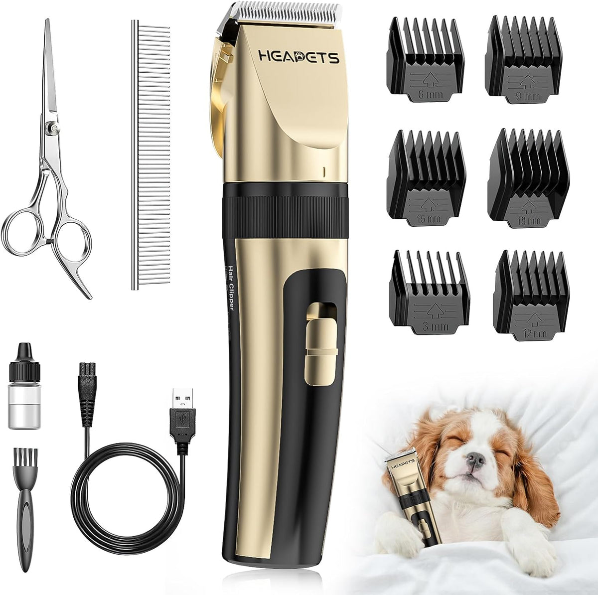 HEAPETS Dog Grooming Clippers, Low Noise, Electric Quiet - Gold