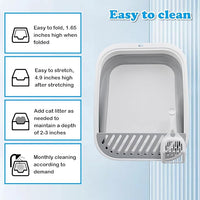Collapsible Cat Litter Box,Open Potty Pan Cat Toilet Foldable Portable Cats Litter Box Travel Litter with Scoop,Waterproof Low Entrance for Kitten and Cat Toilet Easy Clean 17.7"×13.4"x4.9"(Grey)