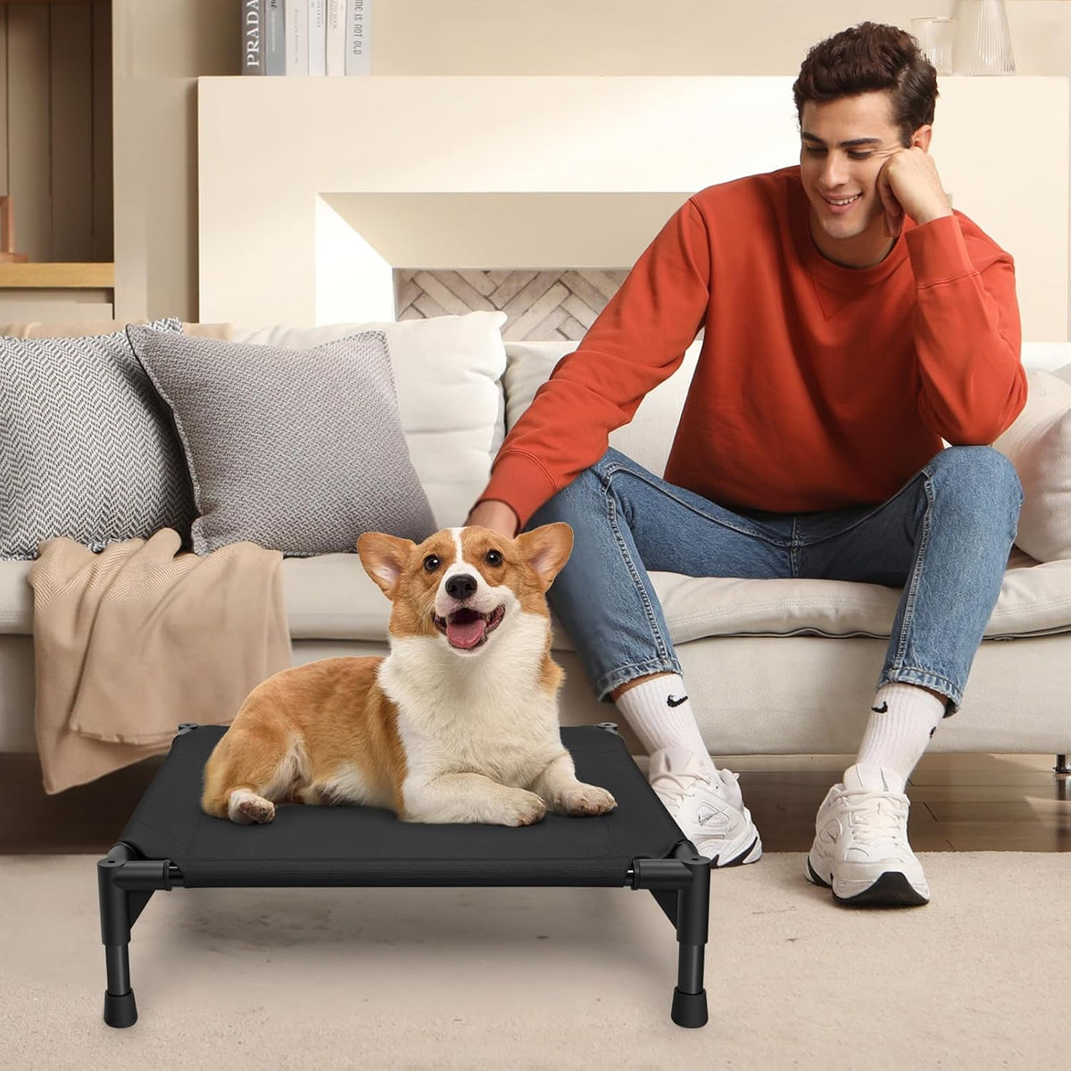 Love&go Elevated Dog Bed with Metal Frame - S - Black / Small-18.5x18.5x5.5 inch - image 4