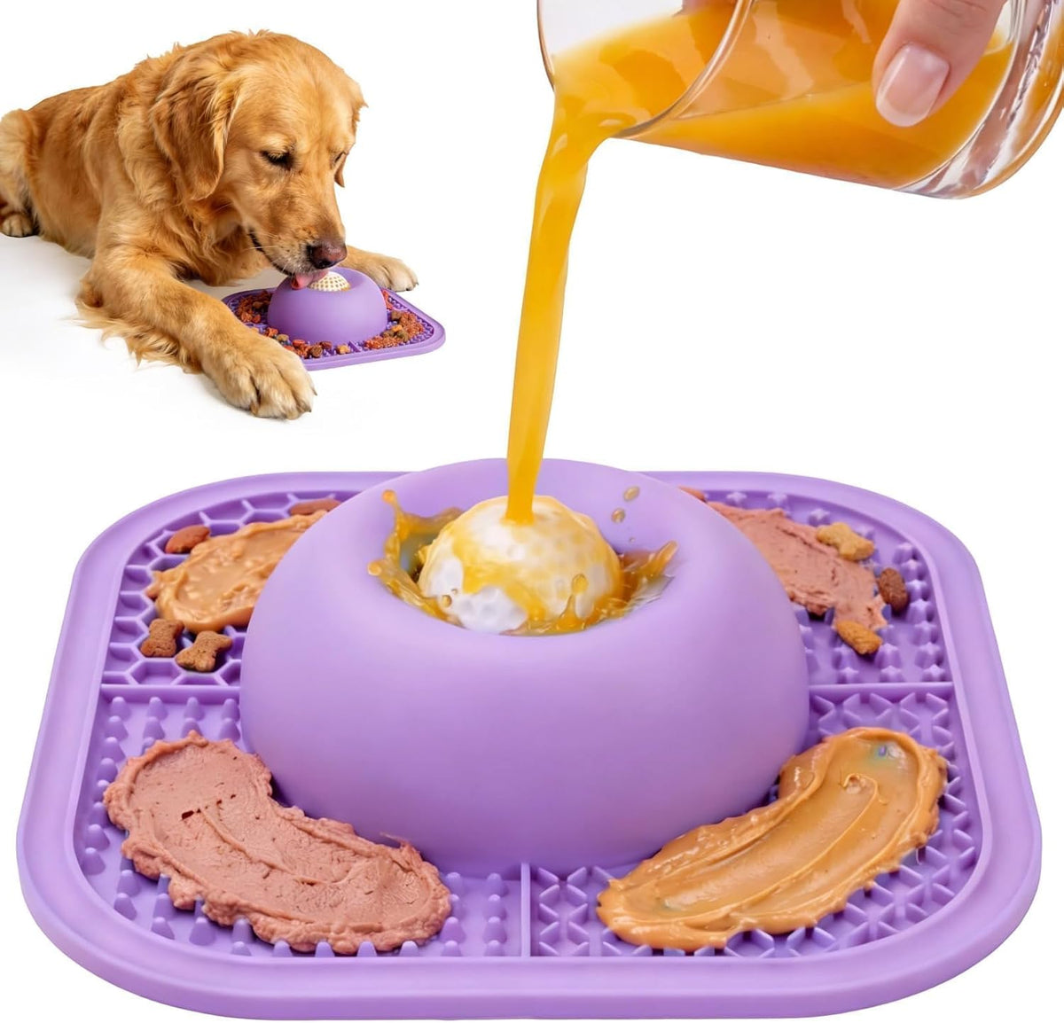 Slow Feeder Dog Bowls & Lick Mat for Liquid and Thick Treat - Medium / Purple