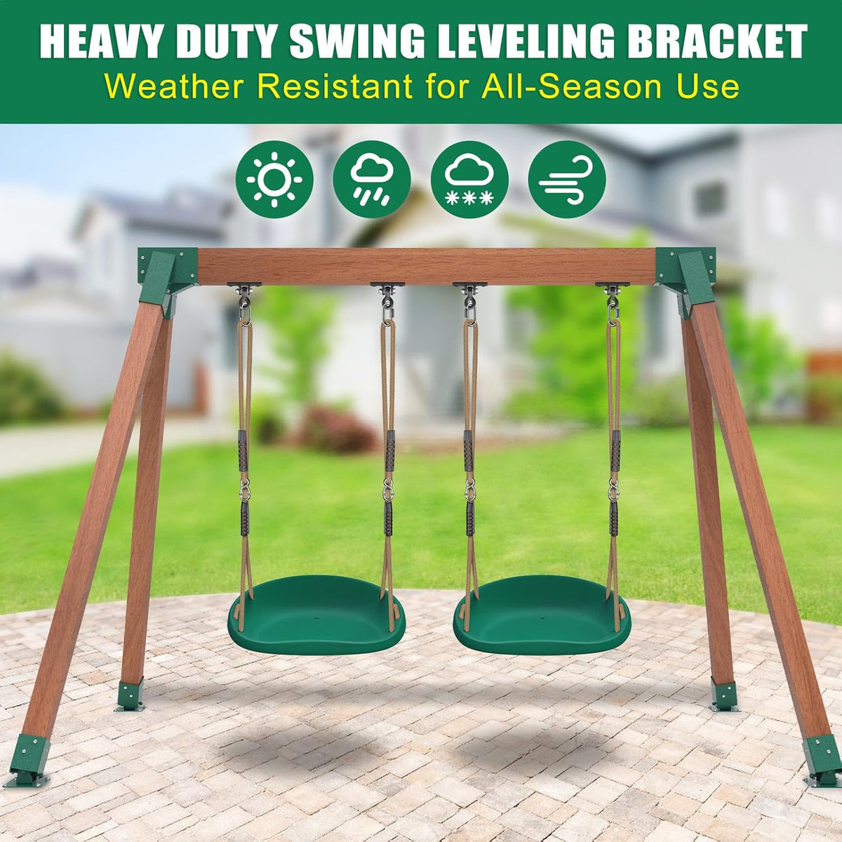 BeneLabel green A-frame middle swing set bracket made of powder coated steel - view 35