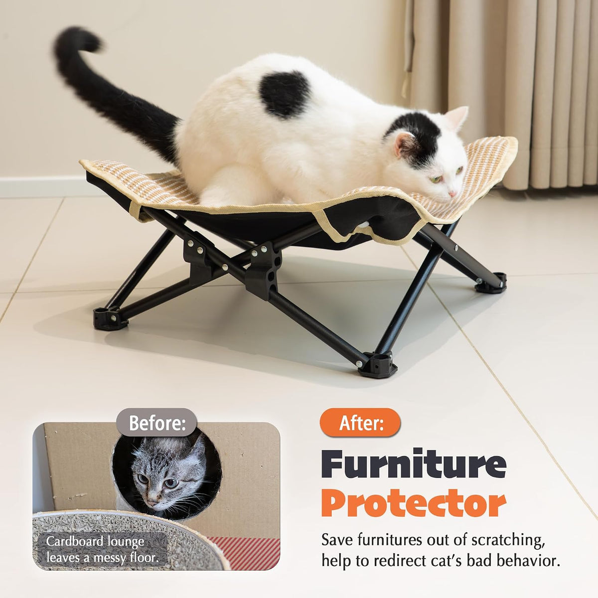 PETKARAY Foldable Cat Hammock Bed - Sisal Beige / Elevated Hammock - image 4