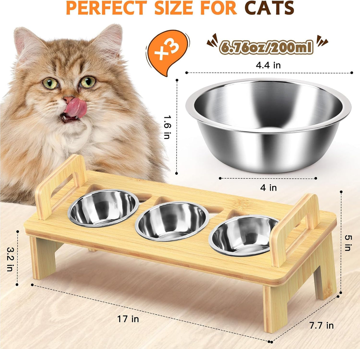 Bamboo Elevated Cat Bowls - 3 bowls - image 2