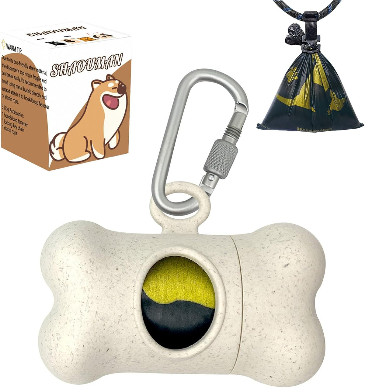 Bone-Shaped Dog Poop Bag Holder for Leash - Beige / 15 Count (Pack of 1)