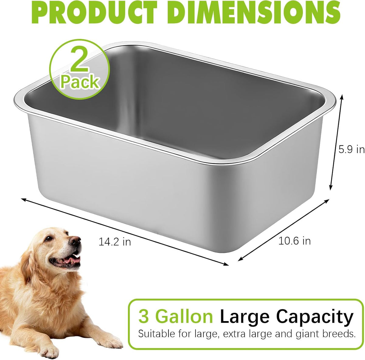 Stainless Steel Dog Water Bowl - 2 Pack-3 Gallon - image 2