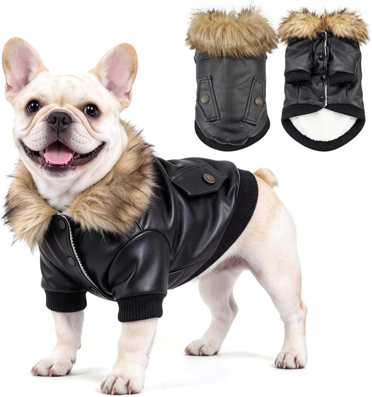 LESYPET Dog Leather Jacket for Small Dogs - XX-Large / Black