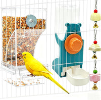 No Mess Bird Feeder for Cage Automatic Small Bird Food Container - Blue+Transparent / 2Pcs