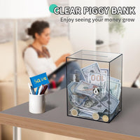 Clear Pink Piggy Bank with Lock & Key for Adults - Brown - image 4