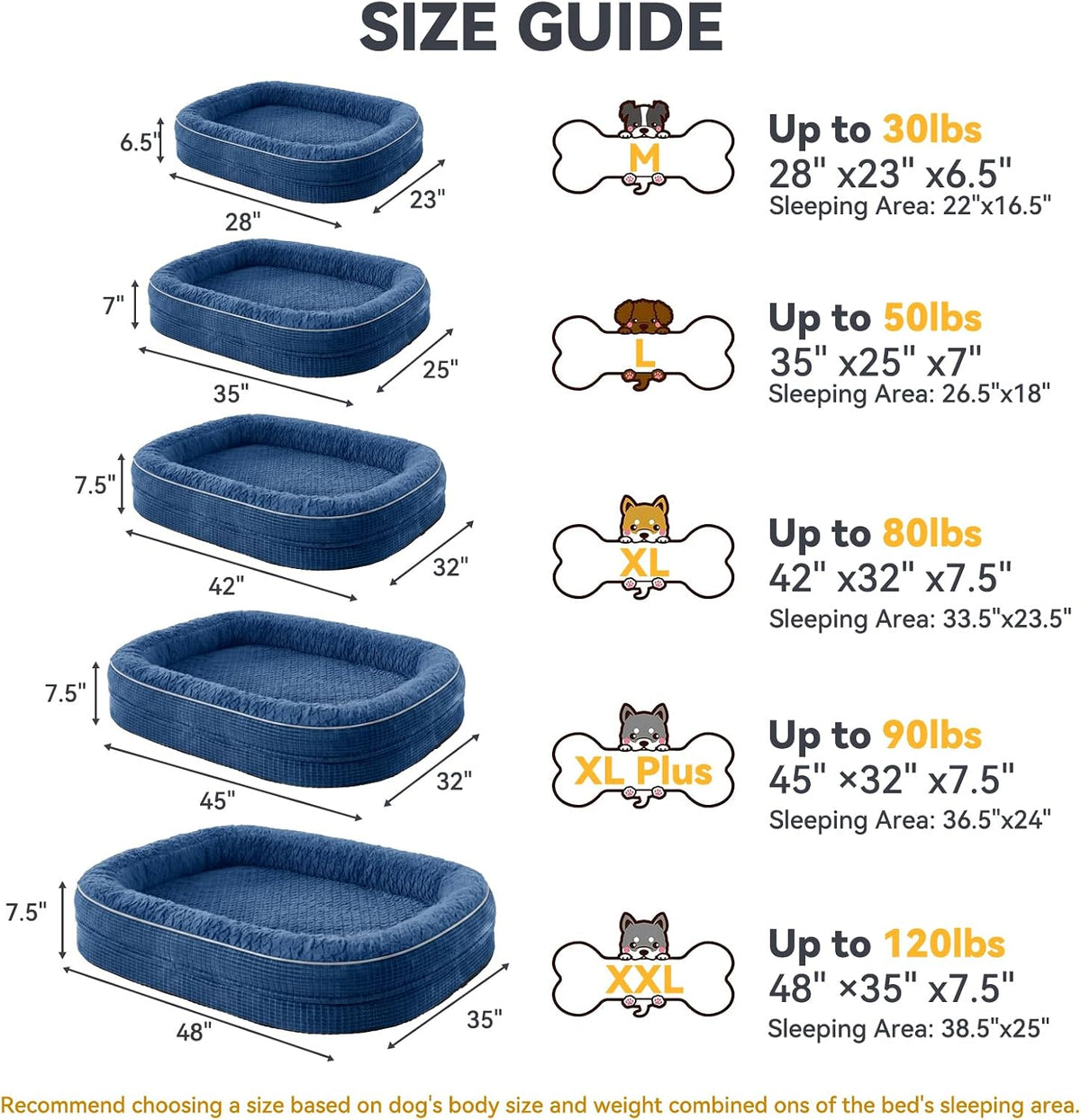 JOEJOY XL Orthopedic Dog Bed for Large Dogs, 360° Oval Bolster - Navy Blue / 48"l X 35"w X 7.5"th - image 4