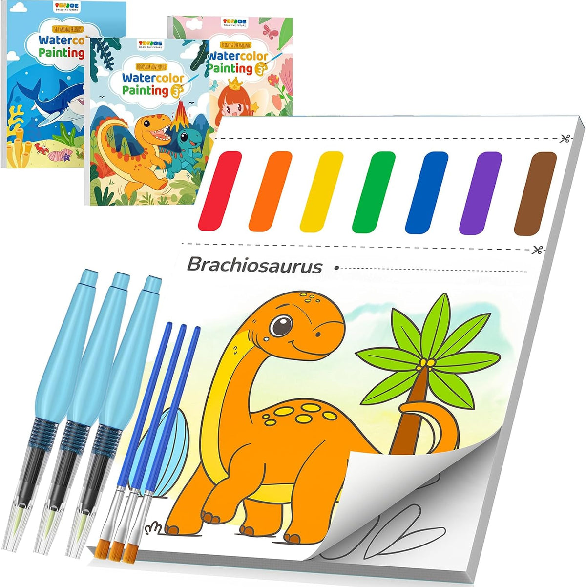 TECJOE 3 Pack Paint with Water Books - Sea & Princess & Dinosaur