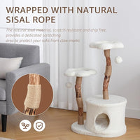 NATURAL EXPRESSIONS Modern Cat Tree and Tower for Indoor, Luxury Solid Wood Condo for Large Cats, Flower Cat Tree with Scratching Post, Cat Climbing Furniture with Cat Hiding Enclosure
