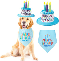Large Dog Birthday Cake Hat & Bandana Set - Blue Hat & Bandana