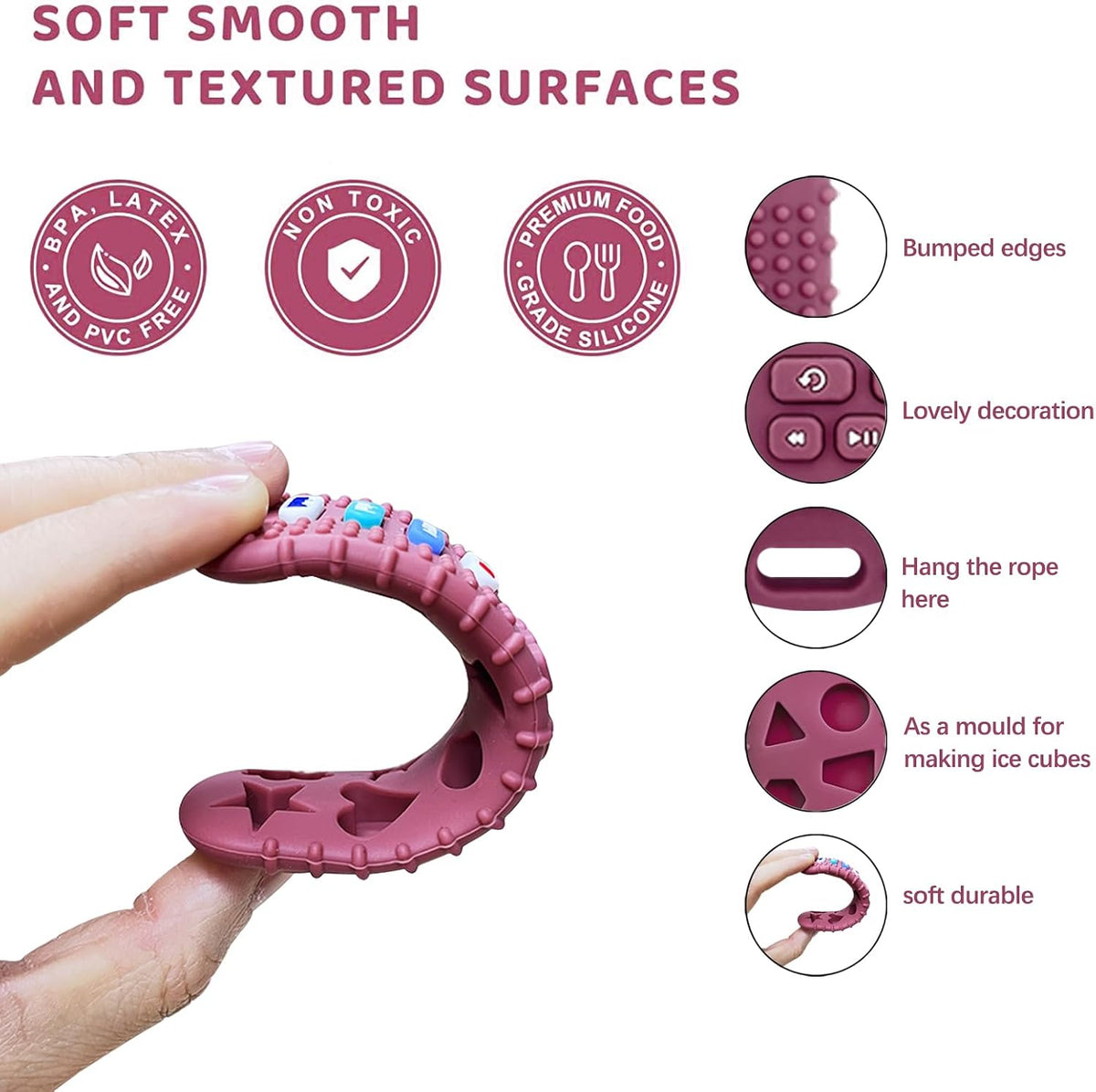 SOLIFEGOBLE 2 Pack Baby Teether Toys - Black + Pink - image 4