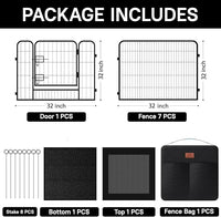 PJYuCien Dog Playpen Plus Storage Bag, 32" H 8 Panels Puppy Pen with Square Bottom & Top Cover, Heavy Duty Dog Fence for Camping
