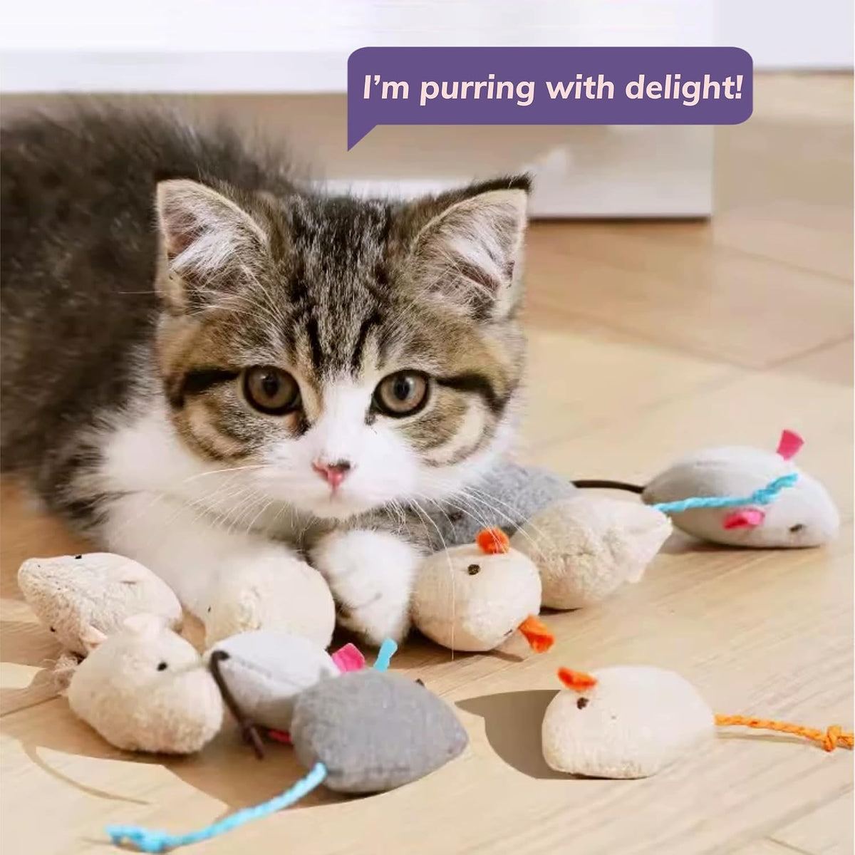 Cat Toys, 6 Pack Furry Rattle Mouse Toy Interactive Cat Toy with Feather Tail, 6 Assorted Faux Fur - 4-Pack Catnip-Filled Cat Mouse Toy - image 4