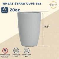 Wrova set of 8 black reusable wheat straw cups, 20 oz, stackable - view 20