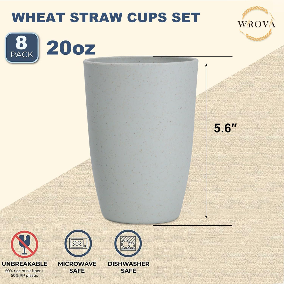 Wrova set of 8 black reusable wheat straw cups, 20 oz, stackable - view 20