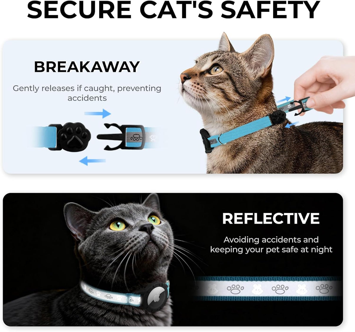 Reflective AirTag Cat Collar - Blue / Breakaway(8.5"-12") - image 2