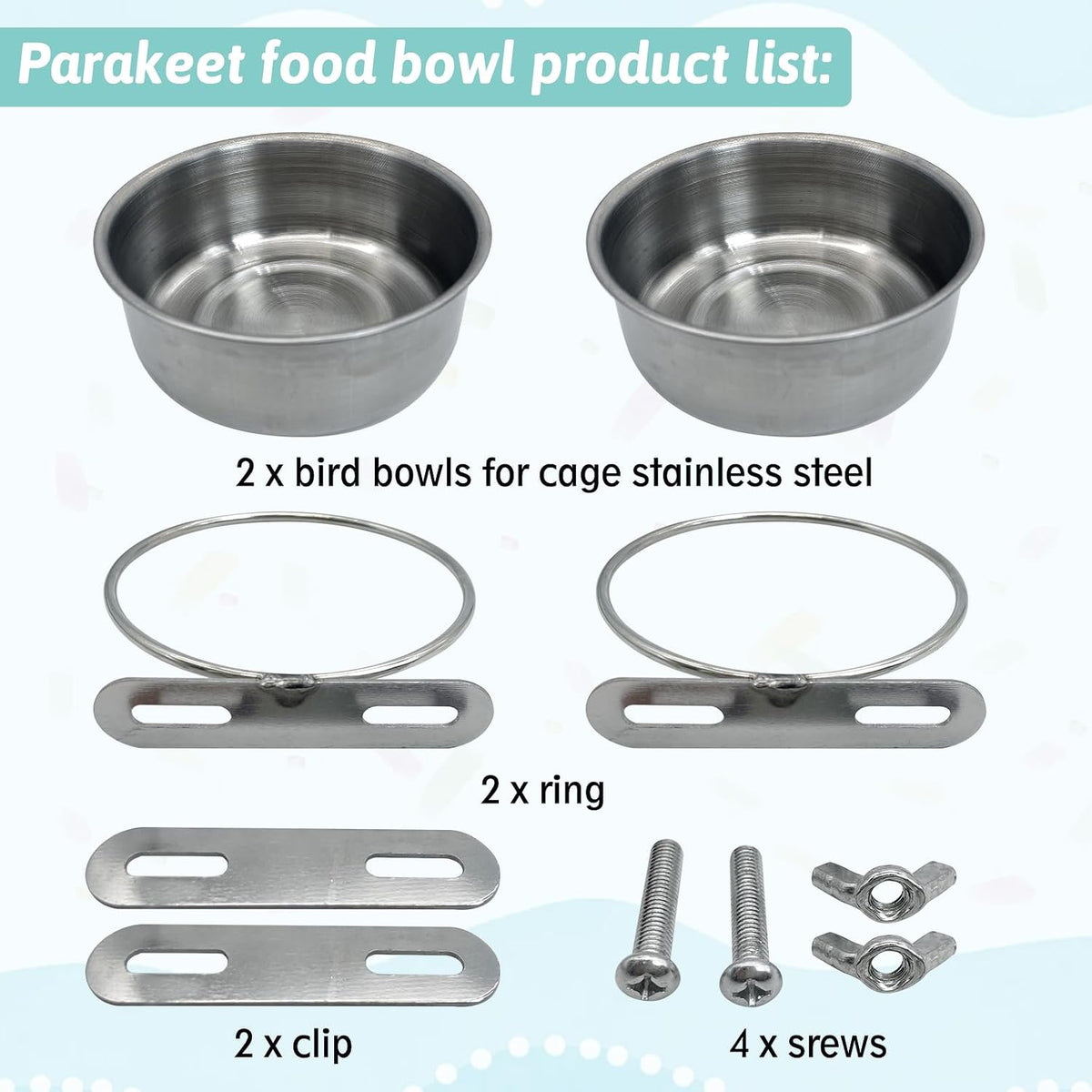 PINVNBY Parrot Feeding Cups Birds Food Dish Stainless Steel Parrot - Double screw / S - image 3