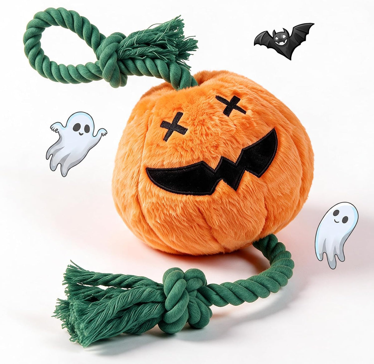 Halloween Fall Pumpkin Squeaky Tug Rope Dog Toys for Small & Medium - Halloween Jack-o-lantern Pumpkin