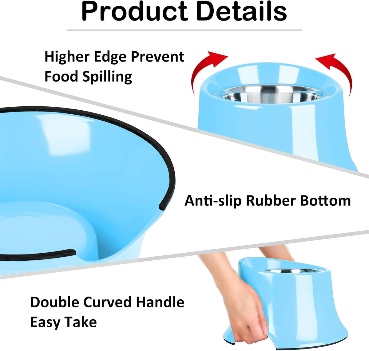 Tilted Elevated Dog Bowls Non-Slip & Non-Spill Pet Feeder - L/3 Cup / Blue - image 4