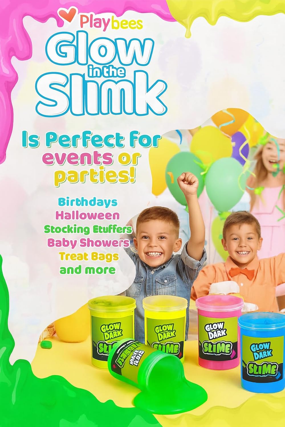 Playbees Glow in the Dark Slime, Neon Goo Party Favors for Kids - 12 Pack - image 3