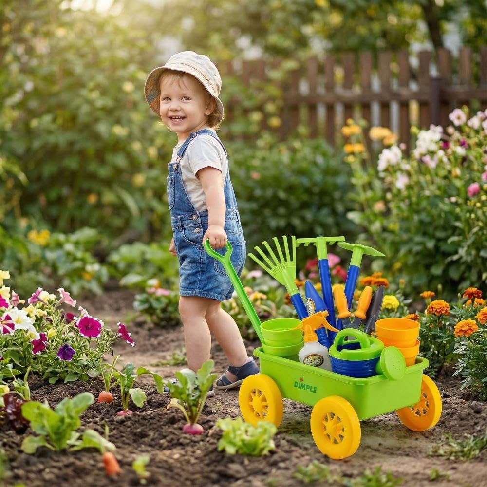 Dimple Garden Wagon & Tools Toy Set, Kids Gardening Set - Green - image 4