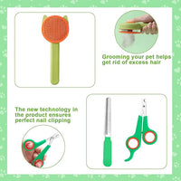 VCZONE 8 Pcs Cat Brush Grooming Kits, Pet Self Cleaning Kit with Pet Nail Clipper and File, Flea Comb, Pet Shampoo Bath Brush, Pet Shedding Brush, Silicone Toothbrush (Green)