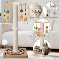 Cat Scratching Post, Sisal Scratcher with Enrichment Toys for Indoor Cats – Essentials for Cats - 33 Inches Tall / Double Track - image 3