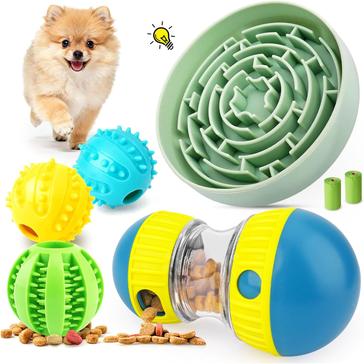 Dog Puzzle Feeder Set with Slow Feeder Bowl & Treat Ball – Essentials for Dogs