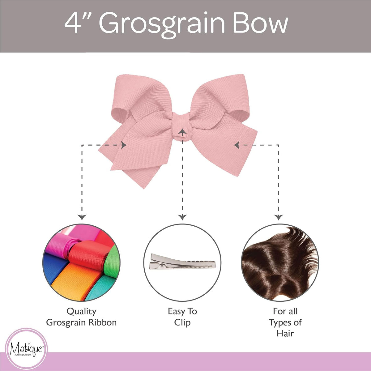 Motique Accessories 4 inch dusty rose grosgrain hair bow for girls on a metal alligator clip - view 32