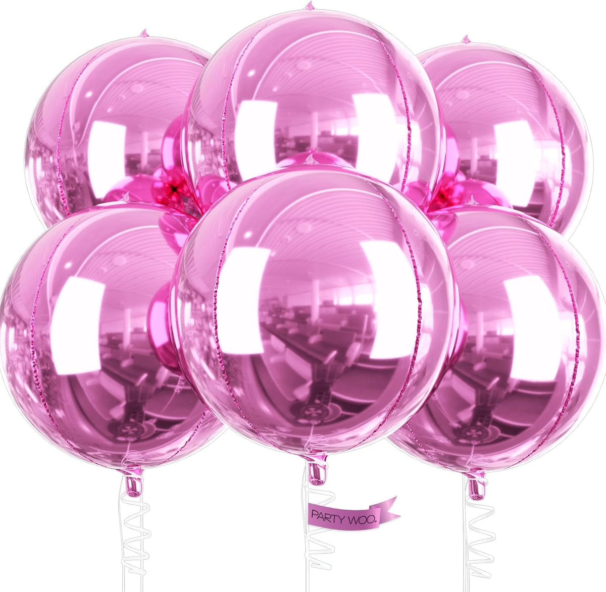 PartyWoo Metallic Silver Foil Balloons 20pcs Large Round Giant 4D - Pink / 6 PCS-22 INCH
