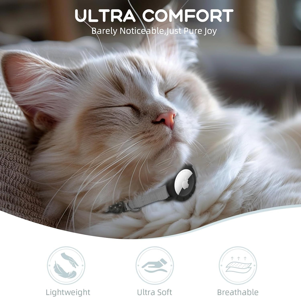 AirTag Cat Collars, Stretchy Collar with Air Tag Holder and Bell – Essentials for Cats - Gray - image 2