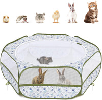 Pawaboo Small Animal Playpen, Waterproof Portable Pet Cage Tent - Blue + White Flower / 1