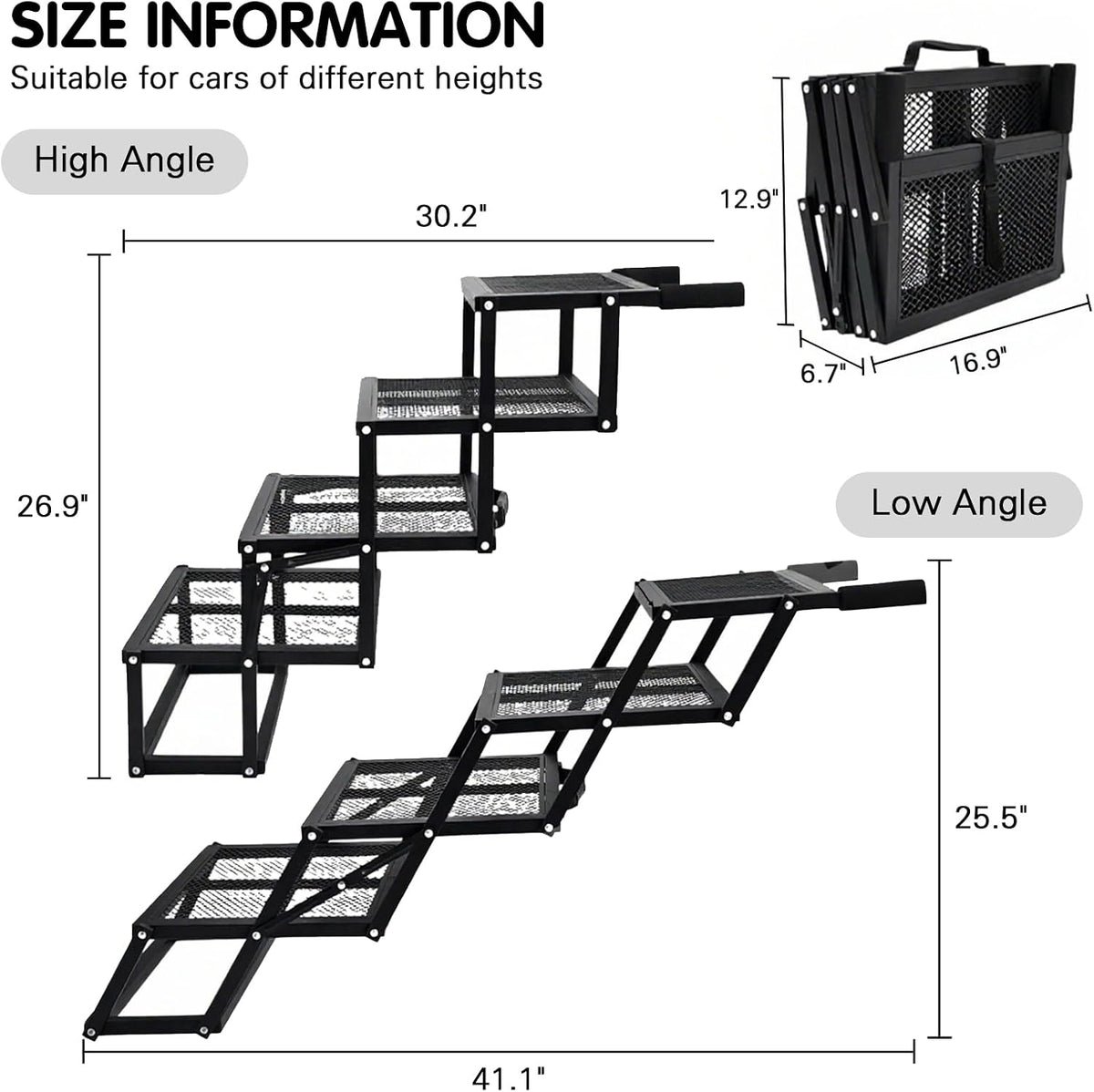 Folding Dog Stairs for Car, 16.9" Wide 4-Step Non-Slip Pet Steps – Essentials for Dogs - Mesh / 16.9In-4 Steps - image 2