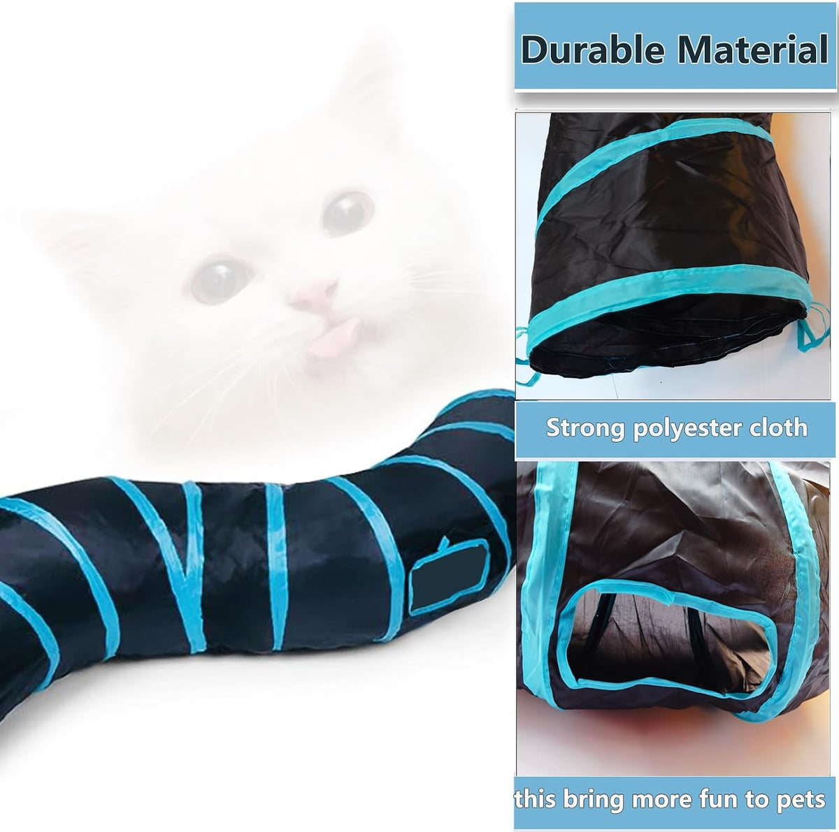 Cat Tunnel Tube Toys，Tunnels for Indoor Cats - S - 2 Way Black Blue - image 4