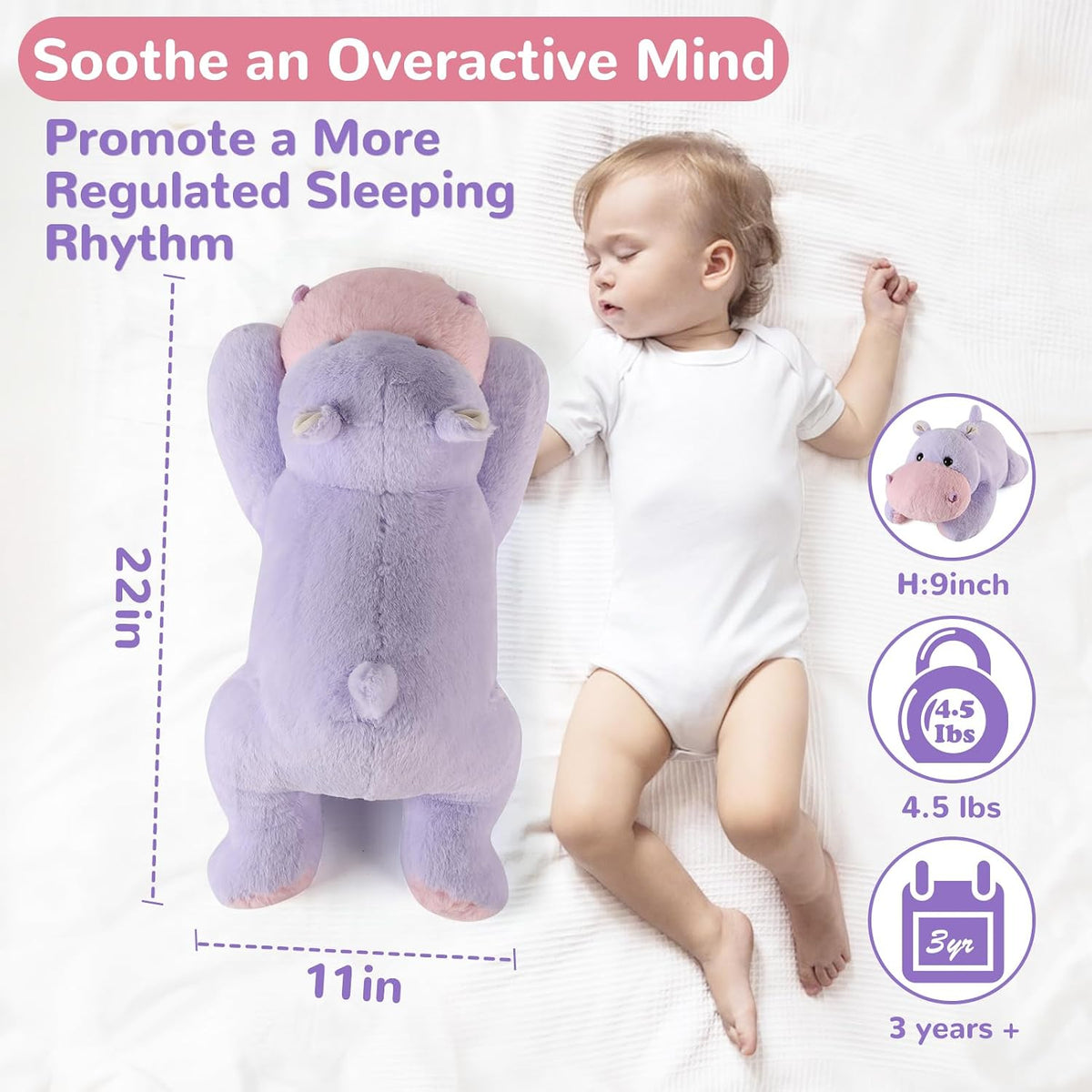 meowtastic Dog Weighted Stuffed Animals, Plush Pillow for Kids – Fun for Kids & Family - Purple Hippo / Medium / Hippopotamus - image 4