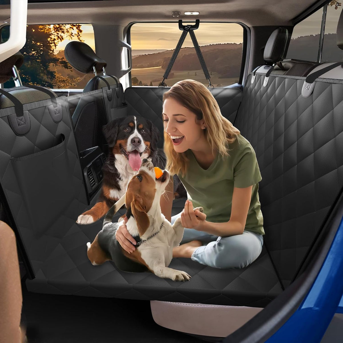 Back Seat Extender for Dogs - XL - for Full Size Crew Cab Truck / Full Size SUV / Black