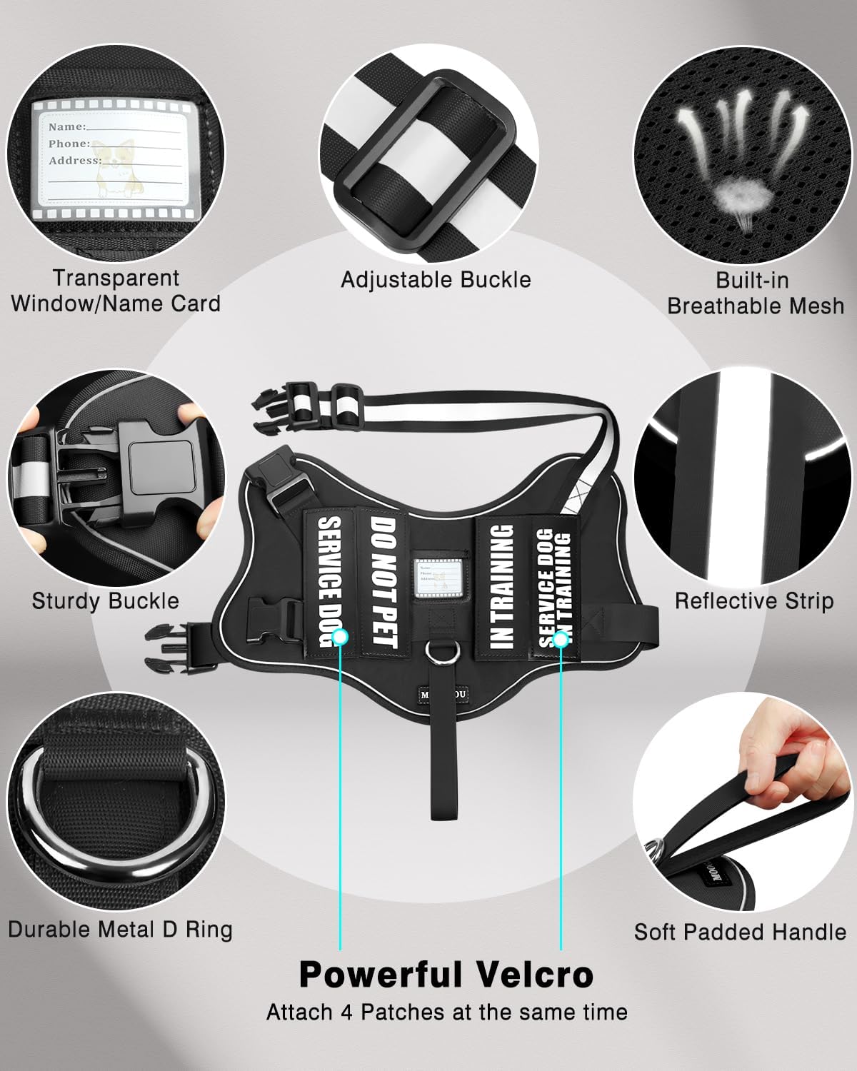 Service Dog Vest Harness and Leash Set+10 Patches - Extra-Small / Black - image 4
