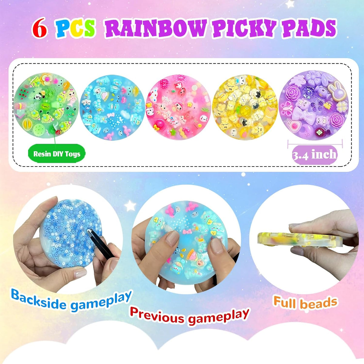 Pixnest 5 pack picky pads, rainbow fidget picking pads 3.34 inch with tweezer - view 14