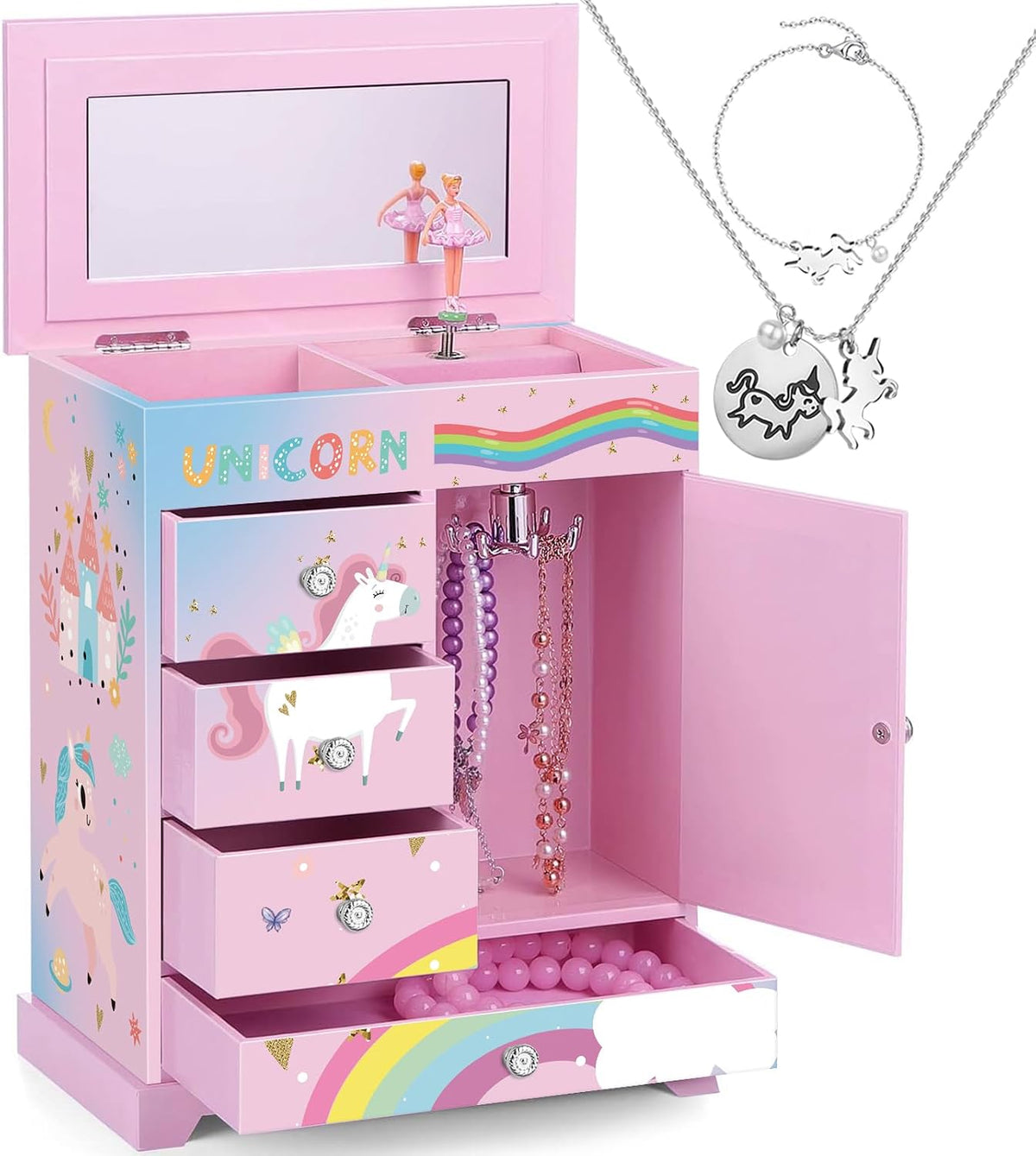 Jewelry Box for Girls 8.9 x 4.92 x 10.98 inch Large 5 Layer Music Box - Pink&Blue