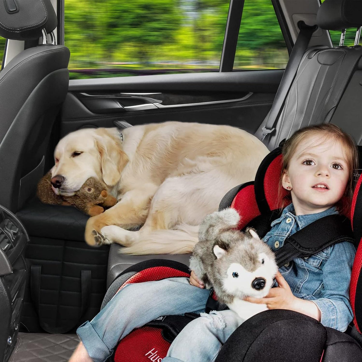 Car Back Seat Extender for Large Dogs up to – Essentials for Dogs - Black+Fur Remover Brush - image 4