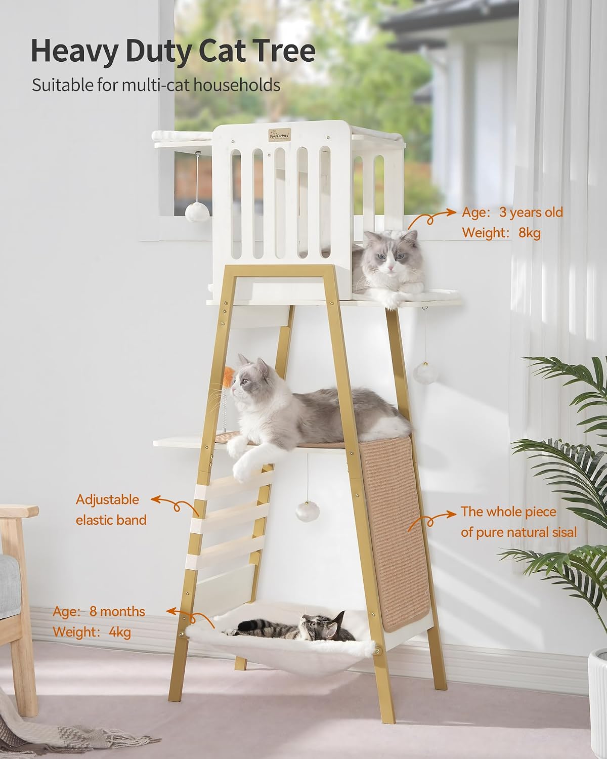 Modern Cat Tree, Big Hammock - White - image 2