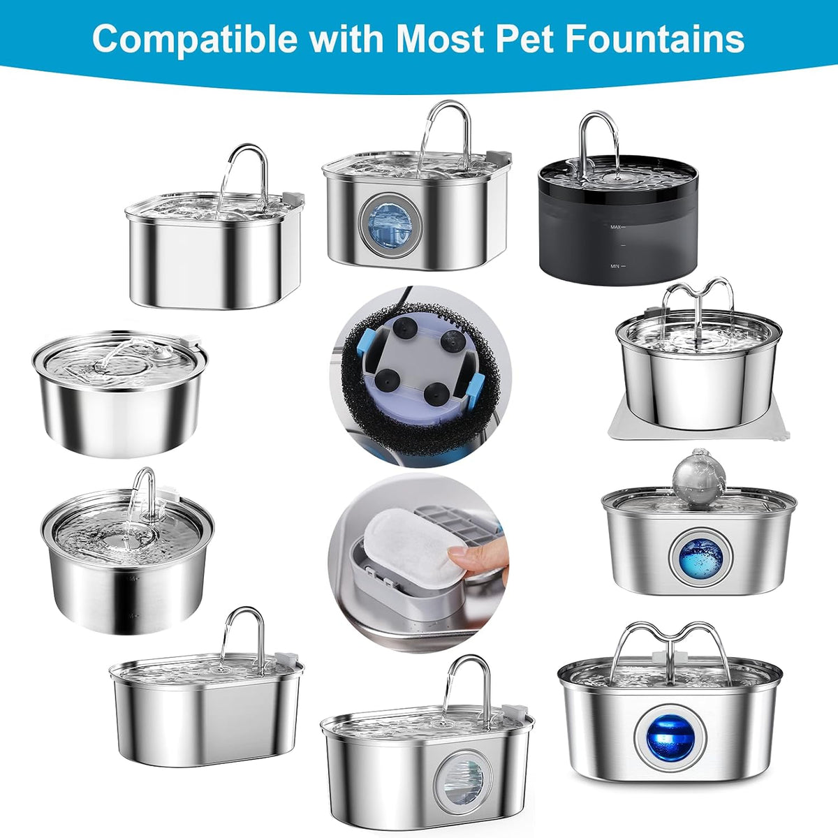 16 Pack Replacement Filters for Cat/Dog Water Fountain - 8 Filters+8 Sponges - image 3