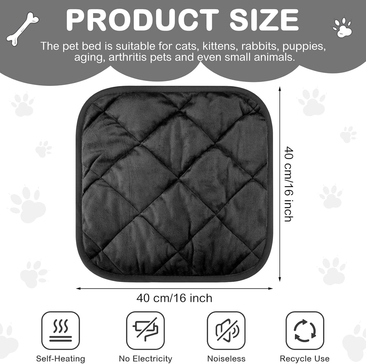4 Pack Self Heating Cat Pad Self Warming Dog Mat - 16 x 16 Inch / Black - image 2