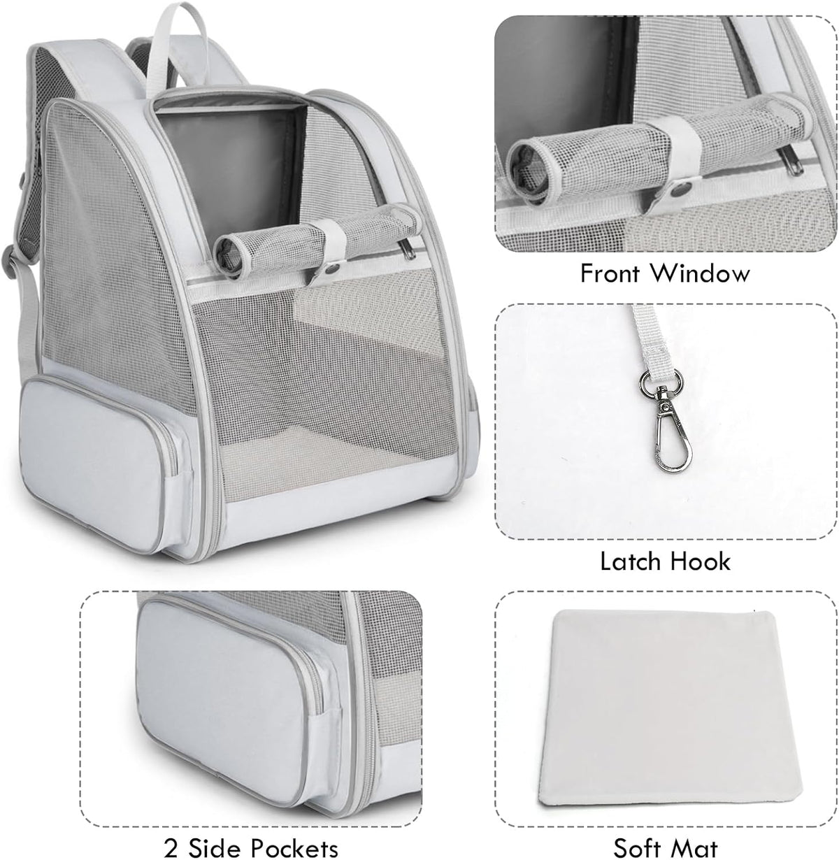 Cat Backpack Carrier, Small Dog Carrier Backpack with Fully Ventilated Mesh, Kitten Wand Feather - Grey - image 2
