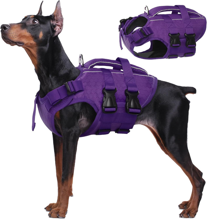 Kuoser Dog Life Jacket, High Flotation Reflective Dog Life Vest - Xxl (Chest Girth:30.7-38.5'') / Royal Purple